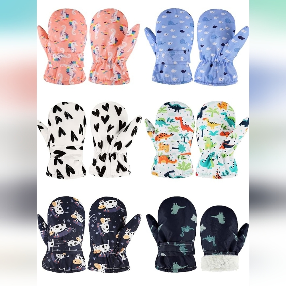 6 PairsKids Ski Cartoon Winter Gloves